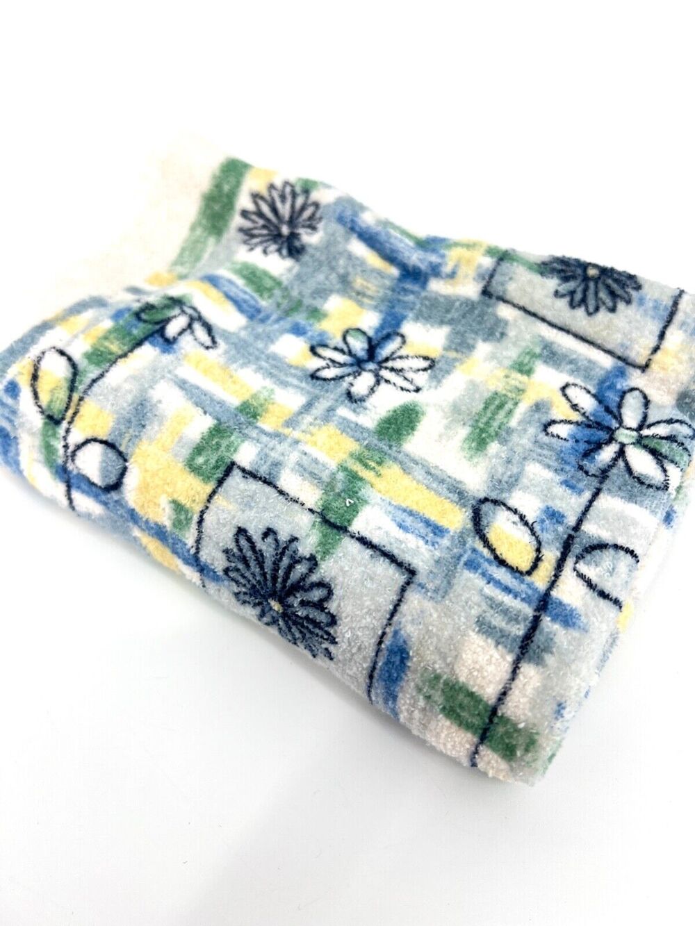 Vintage Hand Towel Blue Yellow Flower Vase Motif
